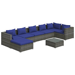 vidaXL Salon de jardin 8 pcs avec coussins résine tressée gris