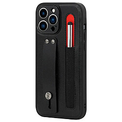 Coque en TPU + PU anti-rayures avec béquille en bandoulière et fente pour stylo noir pour votre iPhone 12 Pro 6.1 pouces