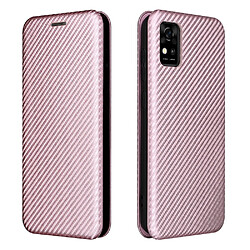 Coque en TPU + PU texture en fibre de carbone, auto-absorbée avec porte-carte or rose pour votre ZTE A31