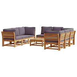 vidaXL Salon de jardin avec coussins 9 pcs bois massif d'acacia