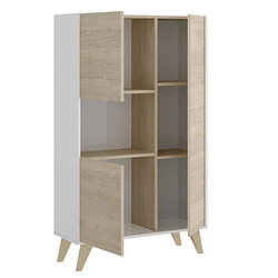 Avis Pegane Buffet Meuble de rangement 3 portes coloris blanc/naturel - Longueur 81 x Hauteur 135 x Profondeur 43 cm