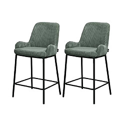 Lisa Design Salinas - lot de 2 chaises de bar - en velours côtelé - vert - H65 cm