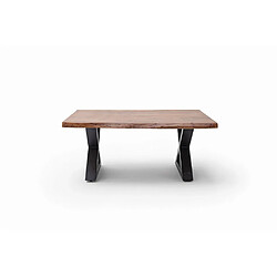 Avis Inside 75 Table basse CLAREN plateau 110 en acacia teinte noyer piétement X laqué anthracite