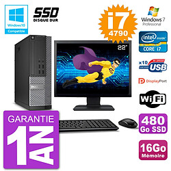 PC Dell 7020 SFF Ecran 22" Intel i7-4790 RAM 16Go SSD 480Go Graveur DVD Wifi W7 - Occasion