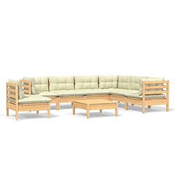 Maison Chic Salon de jardin 8 pcs + coussins - Mobilier/Meubles de jardin - Table et chaises d'extérieur crème Bois de pin solide -MN76392