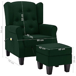 vidaXL Fauteuil de massage avec repose-pied vert foncé tissu pas cher