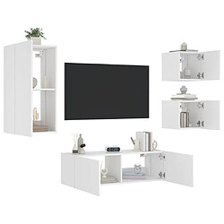 Maison Chic Lot de 4 Meuble TV muraux, Banc TV avec lumières LED pour salon, Meuble de rangement blanc -GKD10913