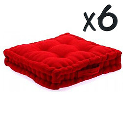 Pegane Lot de 6 Coussins de sol en coton bordeaux, 40 x 40 x H8 cm