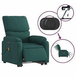 Maison Chic Fauteuil Relax pour salon, Fauteuil inclinable de massage électrique Vert foncé Tissu -GKD91773 pas cher