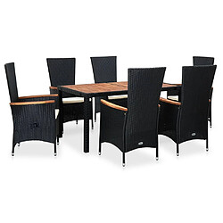 Maison Chic Mobilier à dîner 7 pcs de jardin - Ensemble table et chaises d'extérieur - Salon/Mobilier de jardin classique Résine tressée et acacia Noir -MN23700