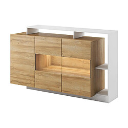 Vente-Unique Buffet 3 portes et 3 niches avec LEDs - Coloris : Naturel et blanc - IDESIA