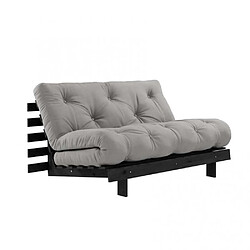 Inside 75 Canapé convertible futon ROOTS pin laqué noir matelas 140 x 200 cm coloris gris