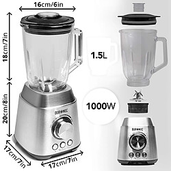 Duronic BL102 Blender/Mixeur Puissant de 1000W en Acier Inoxydable avec Carafe de 1,5 Litre - Idéal pour Smoothies, Milkshakes, Gaspachos, Compotes, Glace pilée, Fruits à coques pas cher