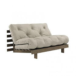 Inside 75 Canapé convertible futon ROOTS pin carob brown matelas linen couchage 140x200 cm