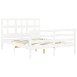 Maison Chic Cadre/structure de lit avec tête de lit pour adulte - Lit Moderne Chambre blanc 140x190 cm bois massif -MN65597 pas cher