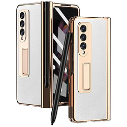 Coque en TPU + PU texture kevlar avec béquille et porte-stylo blanc pour votre Samsung Galaxy Z Fold3 5G