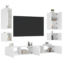 Avis vidaXL Meuble TV muraux 6 pcs avec lumières LED blanc