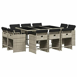 Maison Chic Ensemble à manger d'extérieur 11 pcs avec coussins,Salon de jardin gris poly rotin -GKD118626