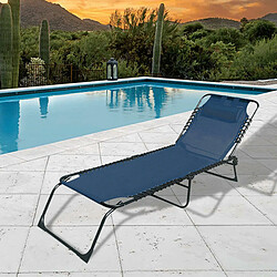 Marbueno Transat Pliable Acier Avec Coussin Jardin et Piscine 190X58X27 cm Bleu 10003 - Bleu