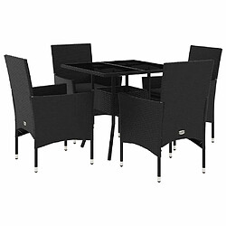 vidaXL Ensemble à manger de jardin et coussins 5 pcs noir rotin verre