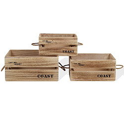 Mobili Rebecca Lot de 3 Boites Caisses Bois Natural Shabby Vintage 17x36x25