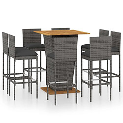 Maison Chic Ensemble de bar de jardin 9 pcs et coussins,Table + chaises + coussins de jardin Résine tressée Gris -GKD567926