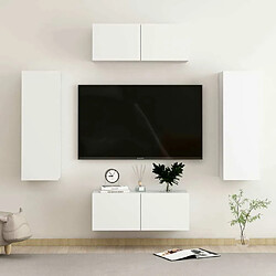 Maison Chic Ensemble de meubles TV 4 pcs | Banc TV Moderne pour salon | Meuble de Rangement - Blanc Aggloméré -MN90339