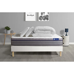 ACTISOM Pack prêt à dormir matelas Mémoire de forme ACTIMEMO ZEN 140x200 7zones de confort + sommier KIT blanc + 2 oreillers +couette