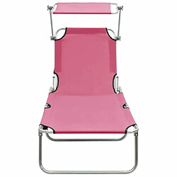 Avis Maison Chic Chaise longue, Transat pliable avec auvent acier rose magento