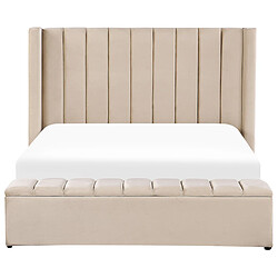 Acheter Beliani Lit double en velours beige avec banc coffre 160 x 200 cm NOYERS