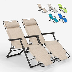 Beach And Garden Design 2 transats de plage et jardin pliants multi-positions Emily Lux Zero Gravity, Couleur: Beige