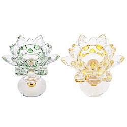 Cristal Lotus Flower Candle Titulaire Photophore Titulaire Home Decor Jaune et Vert