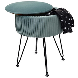 Acheter Mendler Pouf HWC-K47, tabouret avec compartiment de rangement, Ø 33cm, aspect velours ~ vert, piètement noir