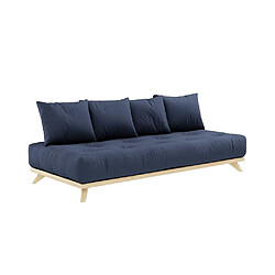 Inside 75 Canapé convertible futon SENZA pin naturel coloris marine couchage 90 cm.