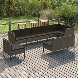 Maison Chic Salon de jardin 9 pcs + coussins - Mobilier/Meubles de jardin - Table et chaises d'extérieur Résine tressée Gris -MN79315