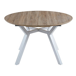 Pegane Table à manger ronde extensible en bois coloris chêne, pieds blanc - diamètre 120 - 160 x Hauteur 75 cm