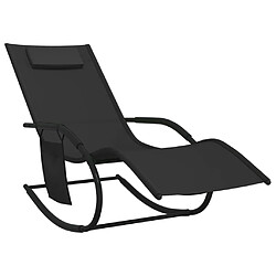 Helloshop26 Transat chaise longue bain de soleil lit de jardin terrasse meuble d'extérieur à bascule noir acier et textilène 02_0012976