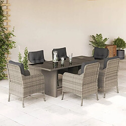 Maison Chic Ensemble à manger d'extérieur 7 pcs avec coussins,Salon de jardin,Mobilier de jardin gris clair rotin -GKD862563