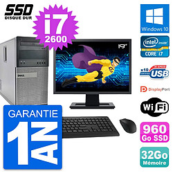 PC Tour Dell 990 Ecran 19" Intel Core i7-2600 RAM 32Go SSD 960Go Windows 10 Wifi - Occasion