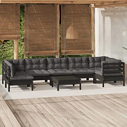 Maison Chic Salon de jardin 8 pcs + coussins - Mobilier/Meubles de jardin - Table et chaises d'extérieur Noir Bois de pin massif -MN99502