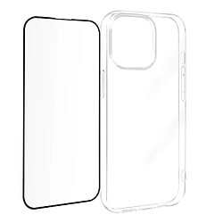 Avizar Coque pour iPhone 15 Pro Max Silicone Gel et Verre Trempé 9H Biseauté Noir