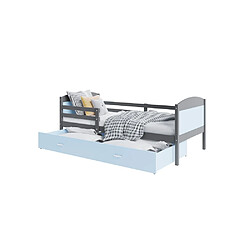 Kids Literie Lit Enfant Mateo 90x190 Gris - bleu Livré avec sommiers, tiroir et matelas en mousse de 7cm