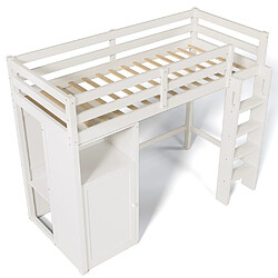 Acheter KOMHTOM Lit d'enfant surélevé avec armoire et étagères Lit d'enfant avec sommier à lattes et protection contre les chutes Lit simple 90x200 cm Blanc