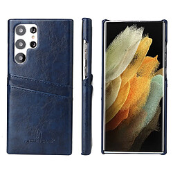 Coque en TPU + PU avec porte-carte bleu pour Samsung Galaxy S22 Ultra 5G