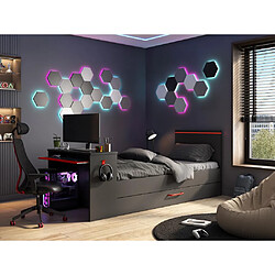 Vente-Unique Lit gigogne gamer 2 x 90 x 200 cm - Avec bureau - LEDs - Anthracite et rouge - VOUANI