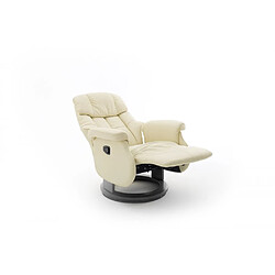 Acheter Inside 75 Fauteuil relax manuel PABLO assise confortable en cuir crème piétement bois noir