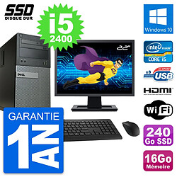 PC Tour Dell 390 MT Ecran 22" i5-2400 RAM 16Go SSD 240Go HDMI Windows 10 Wifi - Occasion