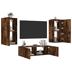 Maison Chic Lot de 3 Meuble TV muraux, Banc TV avec lumières LED pour salon, Meuble de rangement chêne fumé -GKD96770