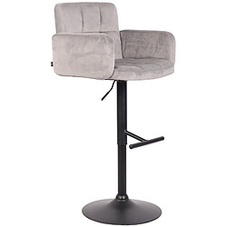 Decoshop26 Tabouret de bar pivotant en velours gris et métal noir avec accoudoirs repose-pieds et dossier TDB10654