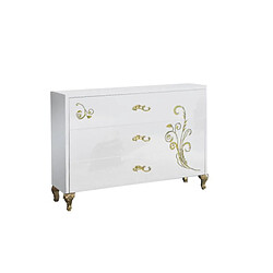 Dansmamaison Commode 3 tiroirs Laque Blanc Brillant / Or - SEBORGA